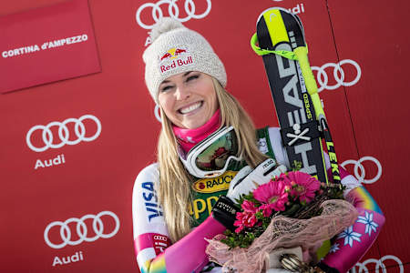 Lindsey Vonn celebrating in Cortina d'Ampezzo