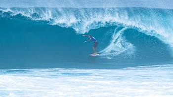 Billy Kemper surfs at Banzai Pipeline at the Volcom Pipe Pro on Oahu, Hawaii, USA on 31 January, 2020.
