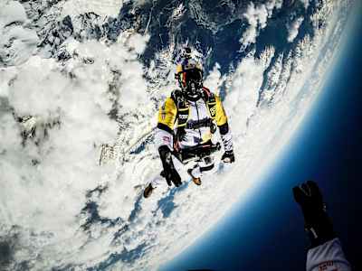 Fred Fugen from Vincent Reffet perspective jumping at 33 000 feet (10 km) above the Mont Blanc, France, on May 31st 2014