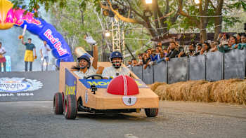 Red Bull Soapbox Race participants race homemade soapbox vehicles in Hyderabad, India, 2024