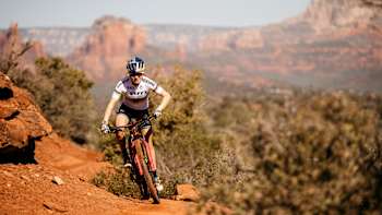 Kate Courtney rides during pre-season training in Sedona, Arizona, in 2019.