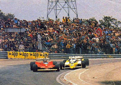 Gilles Villeneuve and René Arnoux duke it out at Dijon at the 1982 French Grand Prix