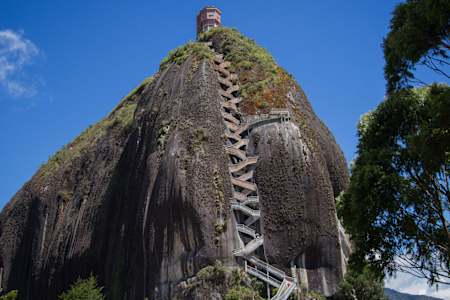 El Peñón de Guatapé volcanic outcrop in Antioquia, Colombia is a very popular tourist attractions that overlooks Guatapé reservoir