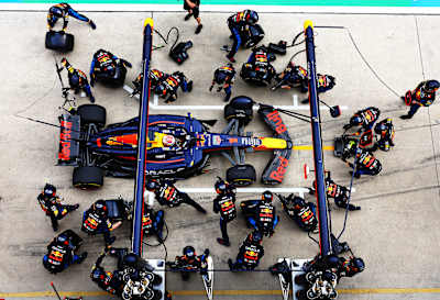 Max Verstappen of the Netherlands driving the (1) Oracle Red Bull Racing RB20 makes a pitstop during the F1 Grand Prix of China at Shanghai International Circuit on April 21, 2024 in Shanghai, China