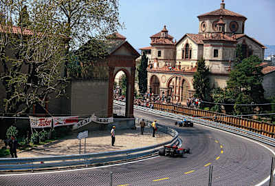 Le parc de Montjuïc à Barcelone lors d'une course de F1 en circuit urbain.