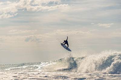 New 2016 surfing world champion John John Florence surfing in Peniche, Portugal
