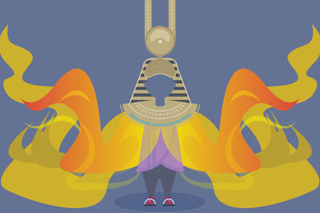 Un dibujo del músico Sun Ra con su disfraz de faraón.