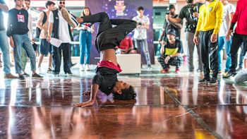 B-Boy Navin is seen at Red Bull Cypher workshop in Karachi, Pakistan on May 18, 2023.