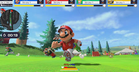 Mario führt die Gruppe beim Speed Golf an