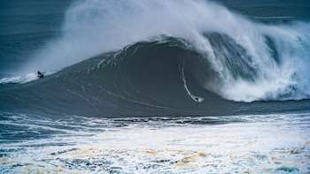 Kai Lenny surfs big waves in Nazaré, Portugal on February 11, 2020.