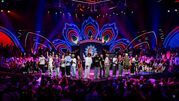 The top 16 dancers heat up the stage during Red Bull Dance Your Style World Final 2024 at NSCI, Mumbai, lighting up the vibrant crowd with epic performances