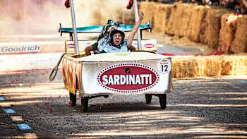 Sardinatti Team performs during the Red Bull Soapbox Race at Parque del Oeste in Madrid, Spain, on October 2, 2022.