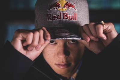 An image of ski jumper Ryōyū Kobayashi in Red Bull cap.