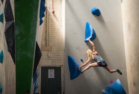Shauna Coxsey training at The Climbing Works in Sheffield