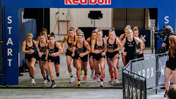 Participants perform at the Hyrox World Championship in Nice, France, on June 7, 2024.