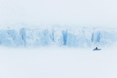 Foggy conditiona at the Von Post Glacier in Spitsbergen.