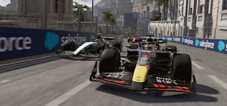 Screenshot from F1 24 shows Max Verstappen in the lead at the Formula 1 Monaco Grand Prix.