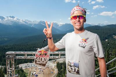 Ryan Sandes at the top of Red Bull 400 in Whistler