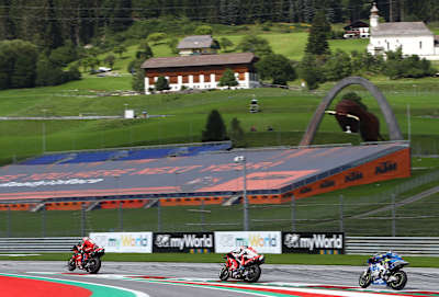 Andrea Dovizioso performs during the MotoGP World Championship in Spielberg, Austria on August 16, 2020.