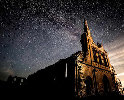 Byland Abbey, with the Milky Way behind