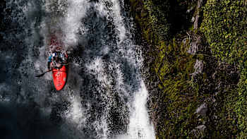French kayaker Nouria Newman descends a waterfall on an expedition in Chilean Patagonia.