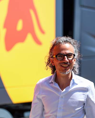 Laurent Mekies is seen on his first day with Oracle Red Bull Racing at Silverstone Circuit during the 2025 season