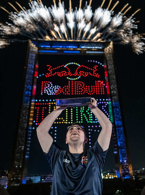 Fehmi Atalar of Türkiye celebrates at the Red Bull Tetris World Final in Dubai, UAE on December 13, 2025.