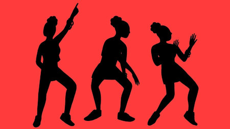 A silhouette image of dancers doing the Azonto dance.