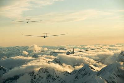 Gliders flying above Mount Cook, New Zealand.