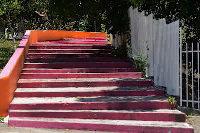 Angelo Caro manages to level out a lipslide on a wild hubba in Chetumal, Mexico.