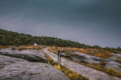 A rider competes in one of the stages of MTB Meghalaya.