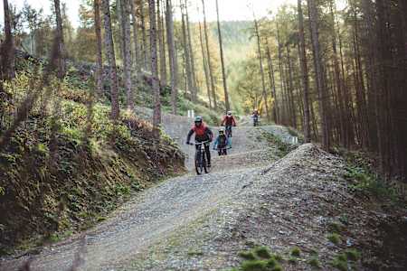 Female MTB bikers ride with Tahnee Seagrave at Revolution bike park in Llangynog, Wales on October 24, 2019.