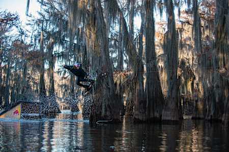 Anna Nikstad wakeboards in Caddo Lake, Texas