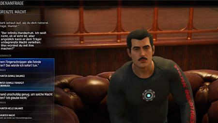 Screenshot aus Marvel's Midnight Suns zeigt einen Dialog mit Tony Stark.