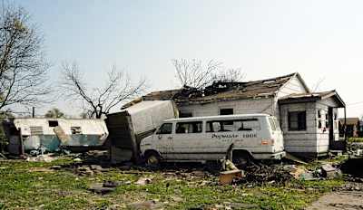 Home damaged by the tornado in Caruthersville, Missouri on April 13, 2006.