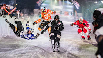 Participants in action during Red Bull Crashed Ice Landgraaf 2013.