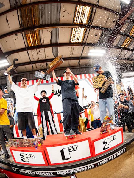 Yuto Horigome and Angelo Caro on the podium at Tampa Pro 2025 