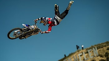 Thomas Pages of France performs during the third stage of the Red Bull X-Fighters World Tour in Glen Helen, Calofornia, USA on May 11, 2013.