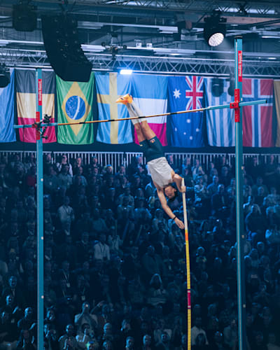 Armand Duplantis jumping at Mondo Classics, Uppsala, Sweden in 2023