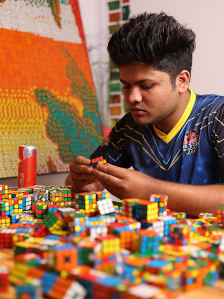 Rehaan Rasheed creates Rubik's Cube art