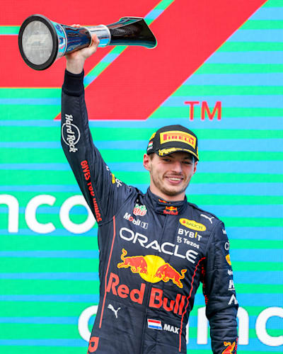 Max Verstappen of Red Bull Racing and The Netherlands celebrates finishing in first position during the F1 Grand Prix of Hungary at Hungaroring on July 31, 2022 in Budapest, Hungary.