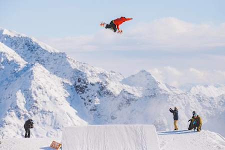 Snowboarder Marcus Cleveland gets big air during a filming session for his video series This Is Marcus