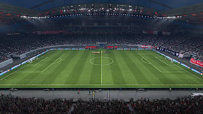 Blick in die Red Bull Arena in EA FC 27 aus der Vogelperspektive.