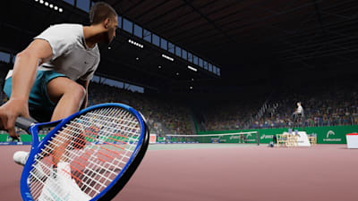 Screenshot aus dem Spiel Matchpoint - Tennis Championships zeigt einen Spieler im Detail, der auf den Ball wartet. 