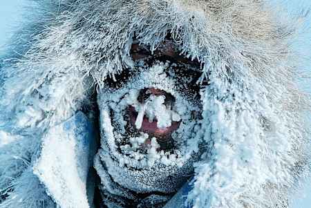 Polar adventurer Mike Horn posing for a frosty portrait on an expedition to the North Pole.