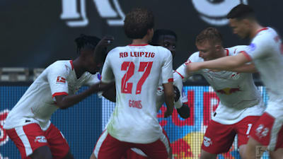 Hráči RB Lipsko oslavujú gól v hre FC 26.