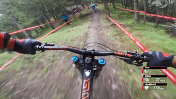 Descente embarquée à Vallnord sur piste de la Coupe du monde UCI de VTT DH avec Claudio Caluori.