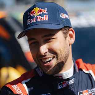Red Bull athlete Lucas Moraes of Toyota Gazoo Racing SA at the 2025 SA Safari Rally, sporting the iconic Red Bull cap and racing suit during stage 5 in Sun City, South Africa.