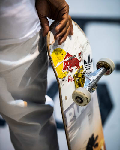 Detail of Felipe Gustavo's skateboard