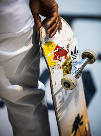 Detail of Felipe Gustavo's skateboard